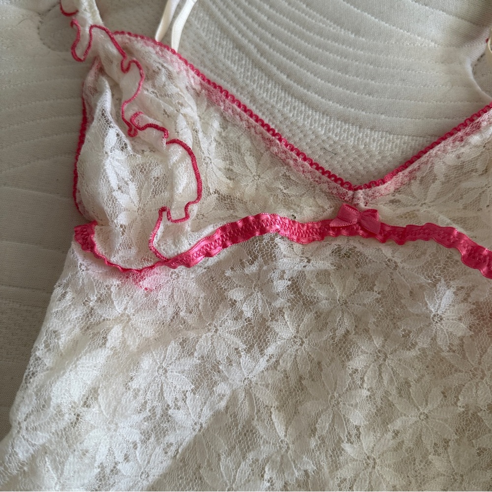 Victoria's Secret Babydoll Small Sheer White Floral Lace Coquette Ruffle - Picture 3 of 5